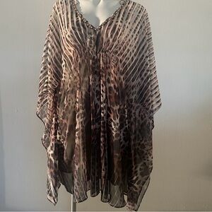 Jennifer Lopez Animal Print Sheer overlay Stretch top Bling V-Neck Dress Tunic